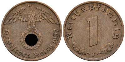 Германия 1 рейхспфенниг 1937 F KM 89, J 361 бронза 4136-1161