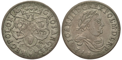 Польша 6 грошей (шостак) 1683 TLB/C, Ян III Собеский (1674-1796), в венке, вес 3,54 гр. KM 128 серебро 1516-1123