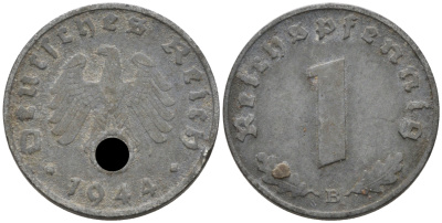Германия 1 рейхспфенниг 1944 B J 369, KM 97 цинк 75-156