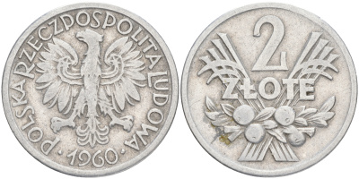 Польша 2 злотых 1960 MW KM 46, Parchimowicz 216c алюминий 4557-1034