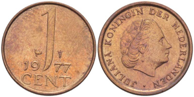 НИДЕРЛАНДЫ 1 ЦЕНТ 1977 КОРОЛЕВА ЮЛИАНА KM 180 бронза 3955-142
