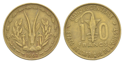 Западная Африка (BCEAO) 10 франков 1967 KM 1a медь алюминий никель 4175-1057