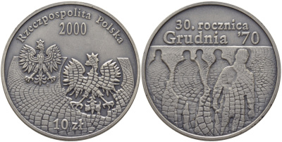 Польша 10 злотых 2000 MW, волнения 1970-1971 годов, 30-ая годовщина KM 405 серебро PROOF 1082-3-34