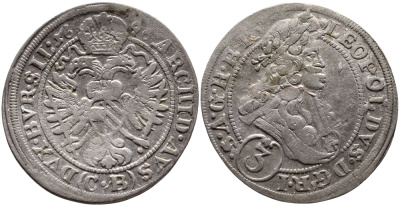 АВСТРИЯ 3 КРЕЙЦЕРА 1696 С.В., ЛЕОПОЛЬД I (1658-1705) KM 1287 серебро 560-812