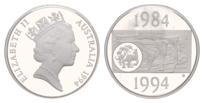 Австралия 1 доллар 1994 10 лет выпуску монет 1 доллар KM 258a серебро PROOF 11-070-34