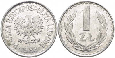 ПОЛЬША 1 ЗЛОТЫЙ 1983 MW KM 49.1 алюминий 175-1154