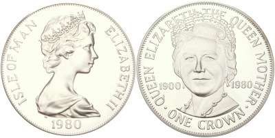Остров Мэн 1 крона 1980 80 лет со дня рождения Королевы-матери KM 28b серебро PROOF 1529-1031
