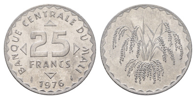 Мали 25 франков 1976 год-тип KM 12 алюминий UNC 4671-112