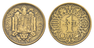 Испания 1 песета 1944 национальное правительство (1939-1947) KM 767 алюминиевая бронза 4611-516