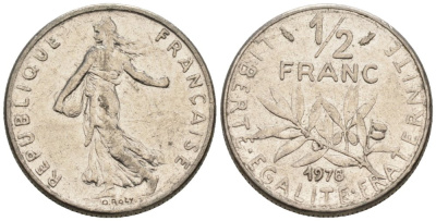 Франция 1/2 франка 1978 сеятель KM 931 никель 4576-969