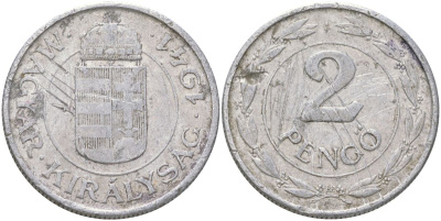Венгрия 2 пенге 1941 BP KM 522.1 алюминий 4163-1042