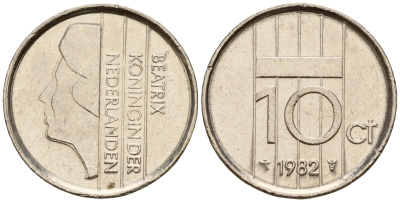 Нидерланды 10 центов 1982 Беатрикс (1980-2013) KM 203 никель    4598-351