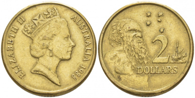 Австралия 2 доллара 1988 абориген, Елизавета II (1953-) KM 101 алюминиевая бронза 3457-733