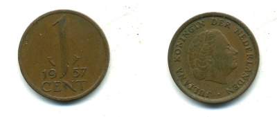 Нидерланды 1 цент 1957 Юлиана (1949-1980) KM 180 бронза 35-1355