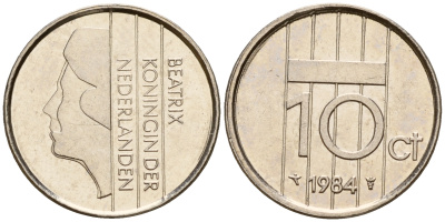Нидерланды 10 центов 1984 Беатрикс (1980-2013) KM 203 никель    4598-356