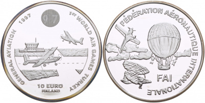 Финляндия 10 евро 1997 FIO, Международная федерация аэронавтики, первые воздушные игры серебро PROOF 1068-3-21