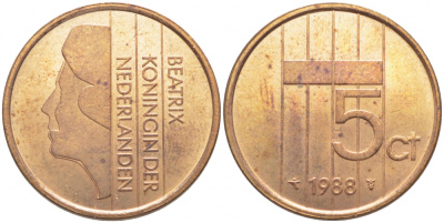 НИДЕРЛАНДЫ 5 ЦЕНТОВ 1988 KM 202 бронза 3856-556