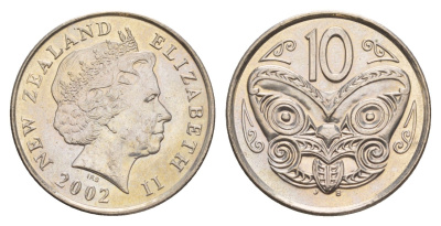 Новая Зеландия 10 центов 2002 KM 117 медно-никель 4182-413