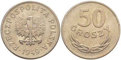 Польша 50 грошей 1949 KM 44 медно-никель UNC 5010-1222
