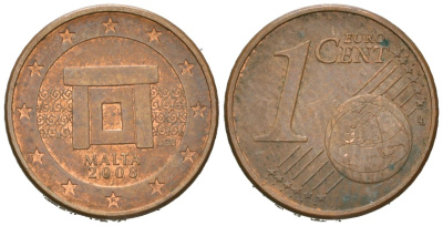 Мальта 1 евроцент 2008 F KM 125 сталь плакированная медью 4136-613