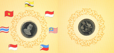 Бруней 3 доллара 1997 30 лет АСЕАН, корабли тираж 750 экз, в оригинальном буклете KM 68 медно-никель PROOF 6-5-1-04