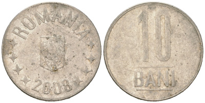Румыния 10 бань (бани) 2008 KM 191 сталь плакированная никелем 4618-312