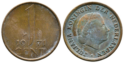 НИДЕРЛАНДЫ 1 ЦЕНТ 1971 ЮЛИАНА KM 180 бронза 179-664