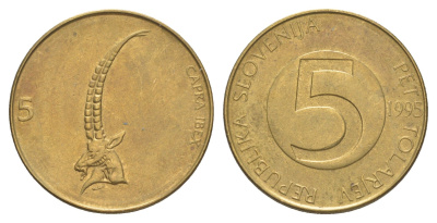 Словения 5 толаров 1995 KM 6 латунь 4519-1235