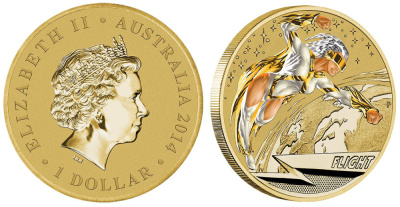 Австралия 1 доллар 2014 серия сверхспособности, полеты, цветная эмаль KM NEW алюминиевая бронза UNC M44-4