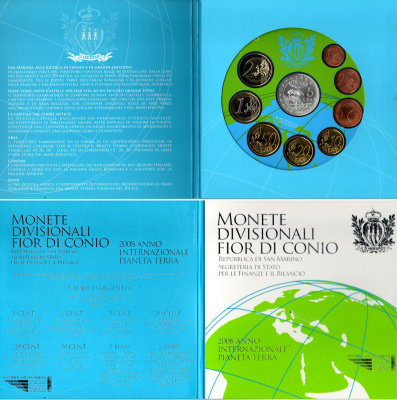 Сан-Марино годовой набор из 9 монет (1, 2, 5, 10, 20 и 50 евроцентов; 1, 2 и 5 евро) 2008 в оригинальном буклете, тираж 50.000 экземпляров KM MS69 (440, 441, 442, 482, 483, 484, 485, 486 и 512) BU 8-2-01-34