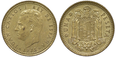 Испания 1 песета 1975 (76) Хуан Карлос I (1975-2001) KM 806 алюминиевая бронза 4128-937