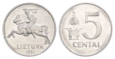 Литва 5 центов 1991 KM 87 алюминий 4633-846