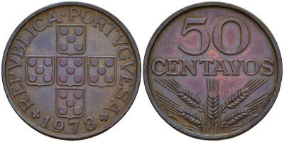Португалия 50 сентаво 1978  KM 596 бронза    4601-1053