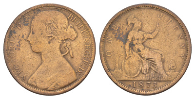 Великобритания 1 пенни 1873 Виктория (1837-1901) KM 749.2, Spink 3955 бронза 4112-644