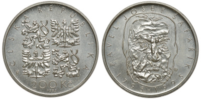 ЧЕХИЯ 200 КРОН 1995 200 ЛЕТ ПАВЕЛ ЙОЗЕФ САФАРИК KM 16 серебро UNC 1527-1334