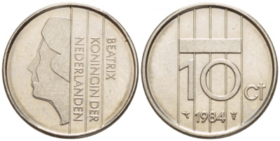 НИДЕРЛАНДЫ 10 ЦЕНТОВ 1984 БЕАТРИКС KM 203 никель 4547-925