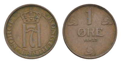 Норвегия 1 эре 1937 Хокон VII (1905-1957) KM 367 бронза 4632-1048