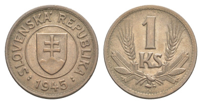 Словакия 1 крона 1945 KM 6 медно-никель aUNC 4644-929