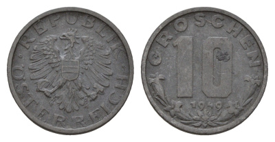 Австрия 10 грошей 1949 KM 2874 цинк 4669-664