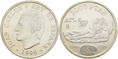 Испания 2000 песет 1996 250 лет со дня рождения Франциско Гойи, в банковской запайке KM 968 серебро UNC 1518-133