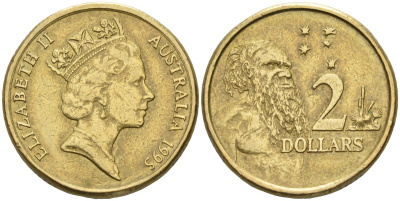 Австралия 2 доллара 1995 абориген, Елизавета II (1953-) KM 101 алюминиевая бронза 4126-1056