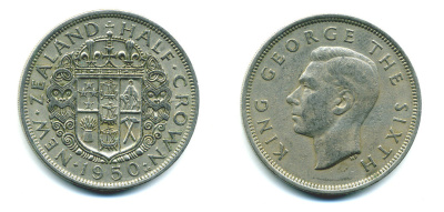 Новая Зеландия 1/2 кроны 1950 Георг VI (1936-1952) KM 19 медно-никель 35-222