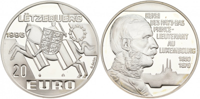 Люксембург 20 евро 1996 Анри Принц-лейтенант серебро PROOF 02-038-44