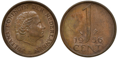НИДЕРЛАНДЫ 1 ЦЕНТ 1956 KM 180 бронза 72-1044