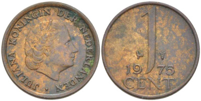 НИДЕРЛАНДЫ 1 ЦЕНТ 1975 ЮЛИАНА (1948-1980) KM 180 бронза 214-1049
