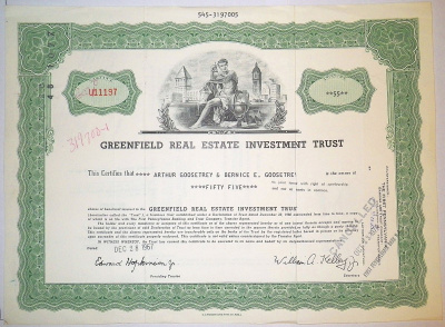 США, Greenfield Real Estate Investment Trusts 55 акций 1967 бумага 00-00