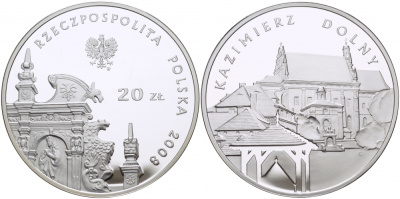 Польша 20 злотых 2008 серия города Польши, Казимеж-Дольны KM 642 серебро PROOF 1077-8-54