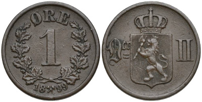 НОРВЕГИЯ 1 ЭРЕ 1899 ШВЕДСКОЕ ПРАВЛЕНИЕ (1814-1905) KM 352 бронза 4549-1158