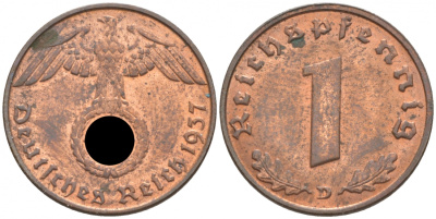 ГЕРМАНИЯ 1 РЕЙХСПФЕННИГ 1937 D J 361, KM 89 бронза aUNC 73-241