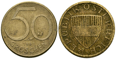 Австрия 50 грошей 1961 KM 2885 алюминиевая бронза 4173-1148